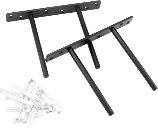 QWORK® 2 Pack Floating Shelf Bracket - 6 Inch 150 mm Double T Design- Heavy Duty Hidden Concealed Wall Shelf Brackets with Mounting Screws - Solid Steel Matt Black - Image 7