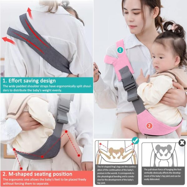 HINATAA Baby Carrier, Soft Anti-Slip Baby Sling for Newborn, Portable Cross-Body Baby Sling Adjustable Split Shoulder Straps, Baby Carrier for 5-36 Months Baby (Pink) - Image 2