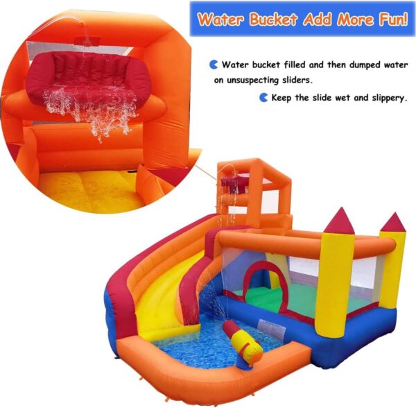 Ballsea Bouncy Castle, Inflatable Trampoline Bounce House with Long Slide, Climbing Wall, Ball Pit, Cannon, Bucket Dump for Kids Indoor Outdoor - Image 4