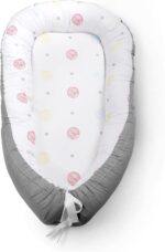 kidoola Newborn Baby Nest Lounger with Memory Foam Base, 100% Cotton, Washable, Safe and Breathable Fabric 0-12 Months Unisex Ideal for Home, Travel & Baby Essential Gift (Circles)