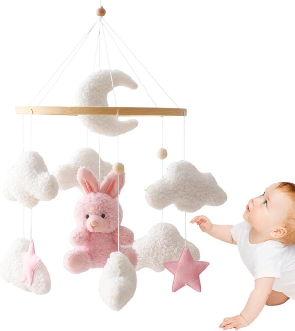 Baby Crib Mobile, Bunny Nursery Mobile, Cartoon Bassinet Mobile, Babies Room Decor, Baby Bassinet Mobile, Nursery Hanging Toys, Hanging Bunny Toys for Home, Kids Room, Bedroom - Image 8