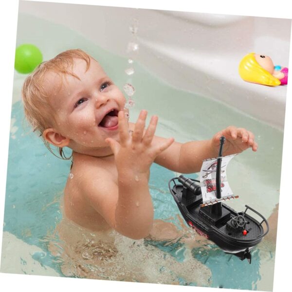 2pcs Baby Bath Toys Pirate Boat Wind Up Floating Bath Toys Bathtub Plastic Toy Boat Swimming Pool Water Toys for Party Favors Toddler Kids Black - Image 9