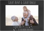 Great Aunt & Great Uncle I Love You To The Moon And Back - Anodized Aluminum Metal Hanging/Tabletop Personalized Group Family Photo Fits 4x6 Landscape Picture Custom Black Frame