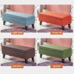 Storage Ottoman Footstool Bench with Folding Lid and Linen Upholstery Toy Box Chest Cube Organizer Removable Seat Cover for Living Room Storage - Image 4