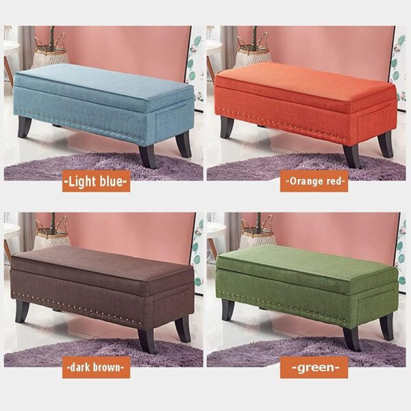 Storage Ottoman Footstool Bench with Folding Lid and Linen Upholstery Toy Box Chest Cube Organizer Removable Seat Cover for Living Room Storage - Image 4
