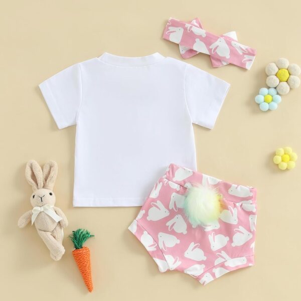 Dubute Easter Baby Girl Summer Outfits Bunny Print Short Sleeves T-Shirt + Bloomer Shorts + Headwear Clothes 3PCS Set - Image 5