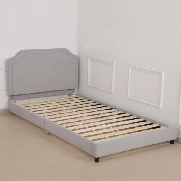 DGBAOBEI Velvet Wooden Kids Bed, Single Children Bed Frame with Headboard and Footboard, Solid Wood Toddler Bed for Child(Grey) - Image 8