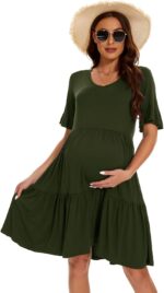 Smallshow Women's Maternity Short Sleeve Summer Dress O Neck Casual Ruffle Pregnancy Clothes - Image 2