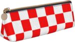 Pencil Case, Classic Red White Checkered Make Up Bag Sturdy Pencil Pouch Bag Fashion Box Organizer for College Office School