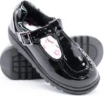 Girls Kids Flat Black Back to School Loafers Dolly T-BAR Strap Buckle Shoes - Image 3