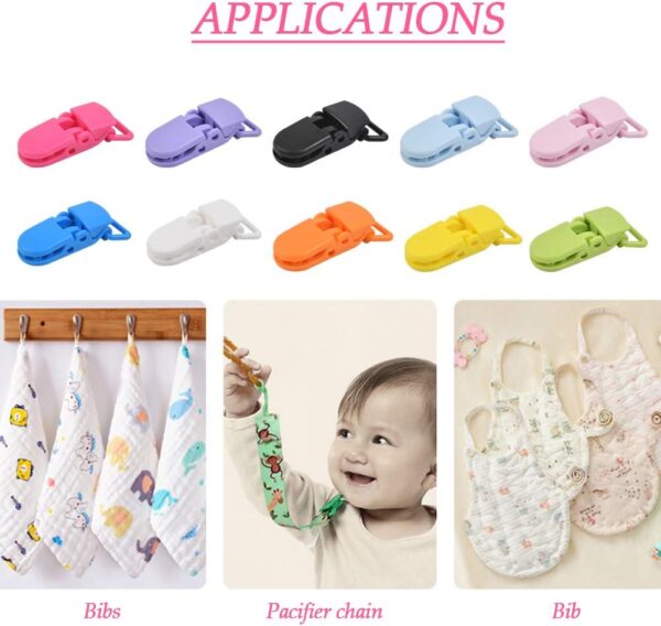 50 PCS Plastic Suspender Snap Pacifier Clip Pacifier Strap Holder Color Plastic Pacifier Suspender Clips for Baby Pacifiers, Bib Clips, DIY Crafts - Image 5