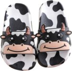 HAOLEI Boy Girls Cute Cow Sliders,Cartoon Summer Sandals Open Toe Non-Slip Beach & Pool Shoes Bathroom Shower Slippers Comfy Cushioned Soft Sole Slide Sandals for Kids Children Boys Girls 2-10 Years