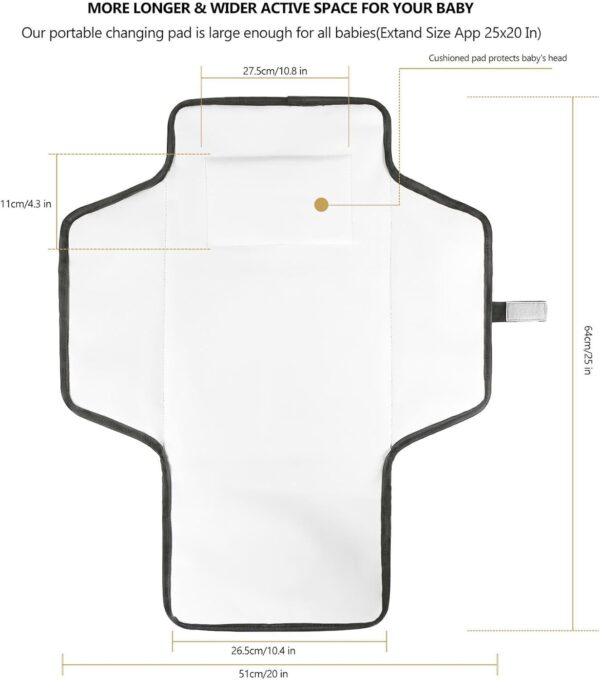 Baby Changing Pad, Built-in Pillow Portable Changing Mat for Baby, 51 * 64cm Nappy Pad, Foldable Waterproof Diaper Changing Pad, Compact Diaper Changing Pad, Portable Changing Mat for New-Born - Image 2