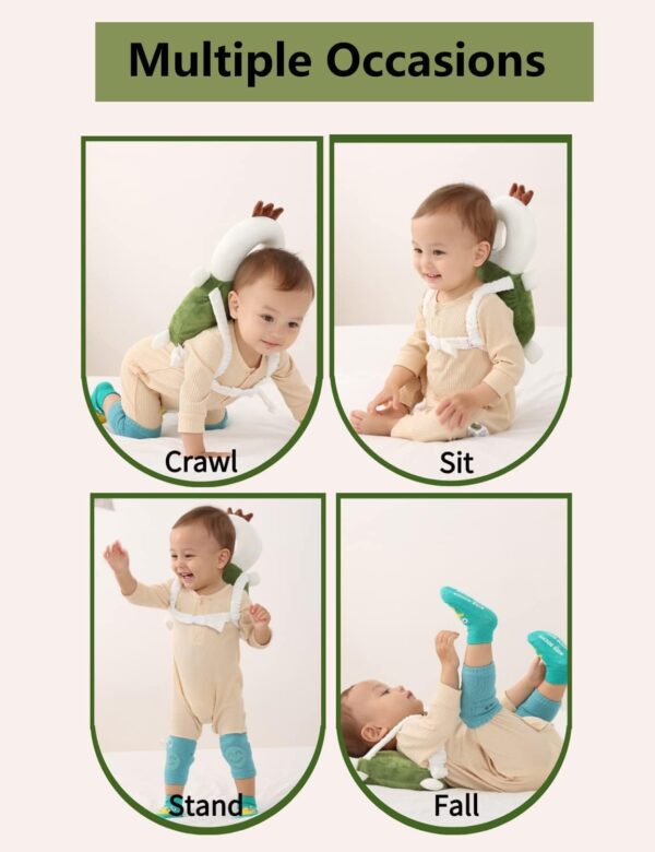 Bambebe Baby Head Protection Pillow Head Protection Backpack Safety Pads Adjustable Size Baby Head Protector for 4-24 Months Toddler Baby Safety Helmet Baby Harness Baby Walking(Turtle) - Image 7