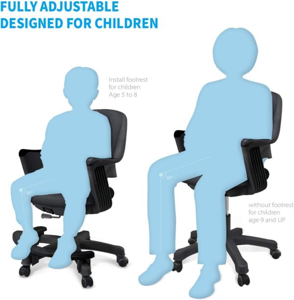 Ergonomic Kids Desk Chair with Footrest, Height Adjustable Seat, Comfortable Cushion Study Computer Task Chair, Smooth Rolling Wheels for Student and Children, Piano Black - Image 7