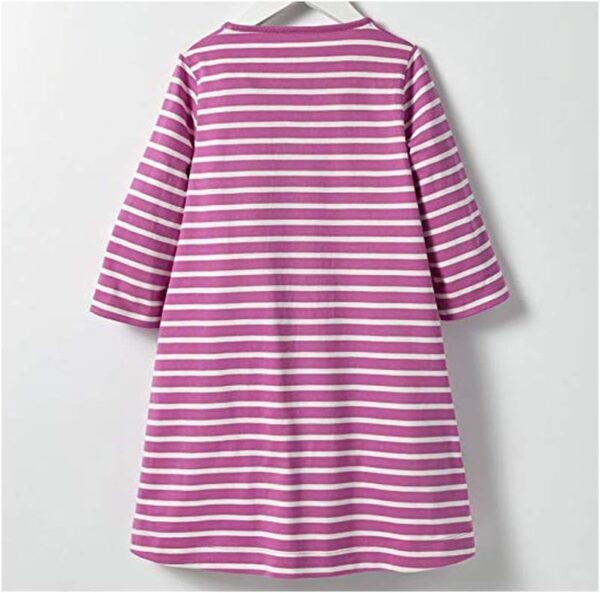 Dotbuy Baby Little Girl Striped Dresses, Long Sleeve Casual Cotton Cartoon Applique Strip Print Shirt Party Special Occasion Dress - Image 3