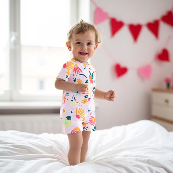 Beauace Baby Girls Swimsuit Rompers Zipper Short Sleeve Floral Print Bathing Suit Toddler Girls Swimwear Outfits - Image 2