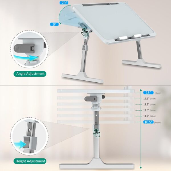 Zapuno Laptop Bed Desk, Height & Angle Adjustable Laptop Bed Tray Table Laptop Bed Stand with Tablet & Phone Slot, Light Weight Foldable Portable Lap Desk for Couch Chair Floor Desk for Adults, Kids - Image 3