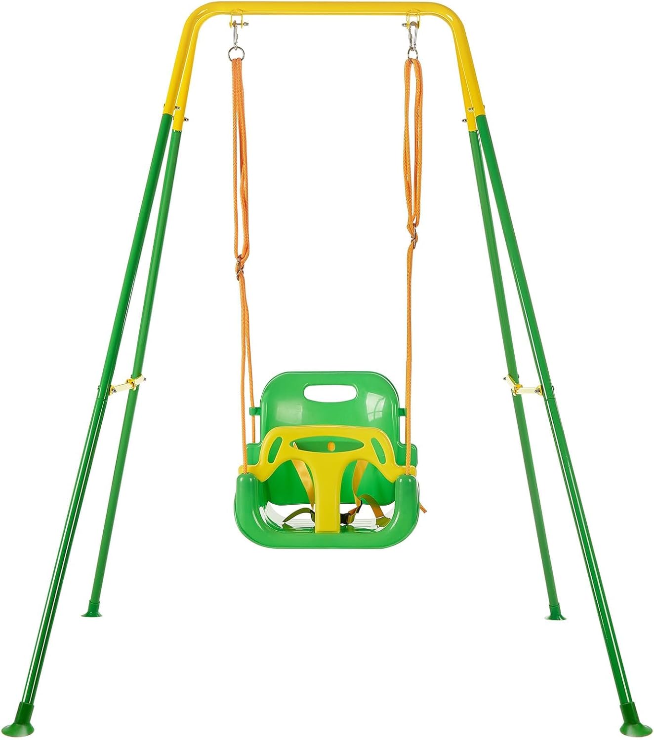 61jBnmMnOqL._AC_SL1500_.jpg FUNLIO Toddler Swing with 4 Sandbags, Heavy-Duty Kid Swing with Safety Harness for Garden, Indoor Swing for Baby with Folding Metal Stand, Outdoor Play Equipment for Children - Light Green - Image 1