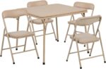 Flash Furniture Mindy Kids 5-Piece Folding Square Table and Chairs Set for Daycare and Classrooms, Children's Activity Table and Chairs Set, Tan