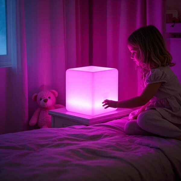 Mr.Go 12-inch Rechargeable Magic LED Light Cube Stool with Remote Control Fun Mood Lamp Soothing Night Light Decorative Lighting for Home Kids Bedside Bedroom Nightstand Nursery Pool Party - Image 3