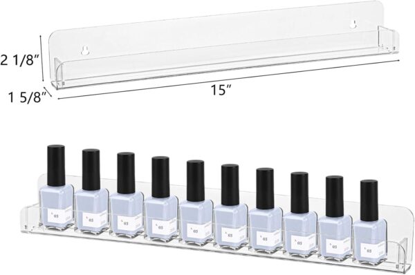 Hedume 6 Pack Nail Polish Rack Wall Mounted Shelf with Removable Anti-slip End Inserts, Nail Polish Wall Rack Shelves, Clear Acrylic Nail Polish Organizer Display for 70-90 Bottles - Image 4
