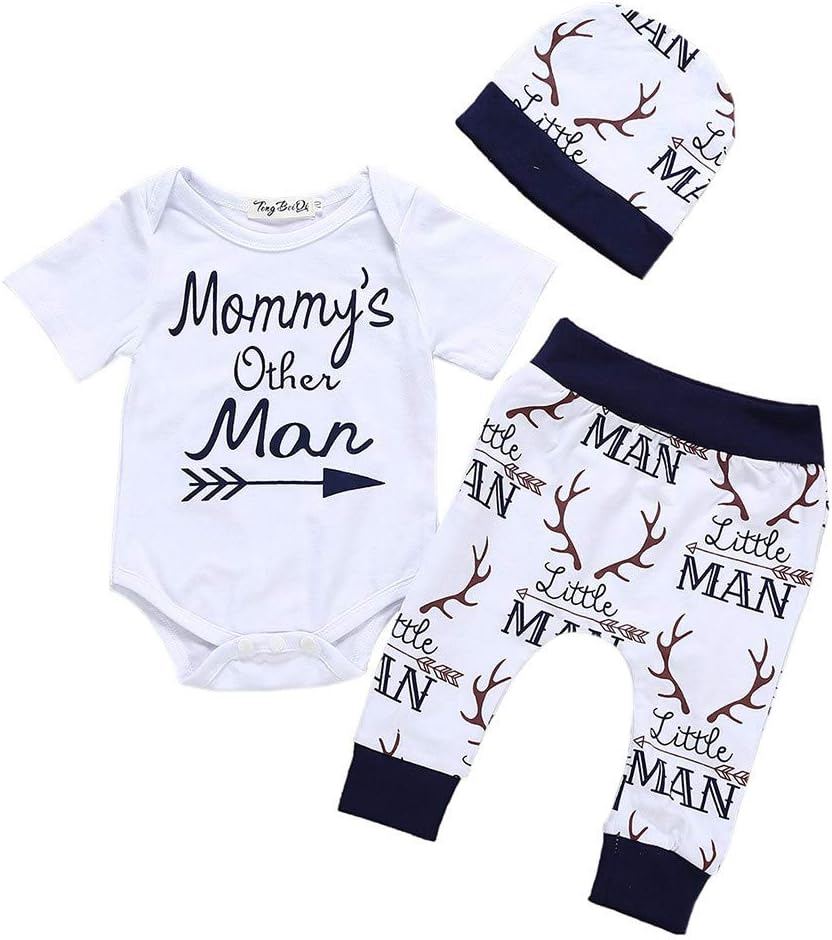 61kVG2a7APL._AC_SL1024_.jpg Baby Boys Girls Pajamas Sets Toddler Kids Short Sleeve Romper Tops Shirt Jumpsuit +Bloomers Pants +Hat Summer 3Pcs Outfits Clothes Set Newborn Summer Sleepwear Nightwear for 0-18 Months - Image 1