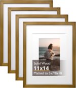KINLINK 28x36 Picture Frames Brown - Wood Frames with Acrylic Plexiglass for Pictures 13x18/20x25 with Mat or 28x36 without Mat, Tabletop and Wall Mounting Display, Set of 4