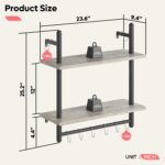 Bestier Floating Shelves Kitchen Shelves Wall Mounted 24" Wood Floating Shelf Bathroom 2 Tier Ladder Shelves with Tower Bar, Wall Decor for Bedroom, Living Room, Wine bar & Dorm,Grey Oak - Image 2