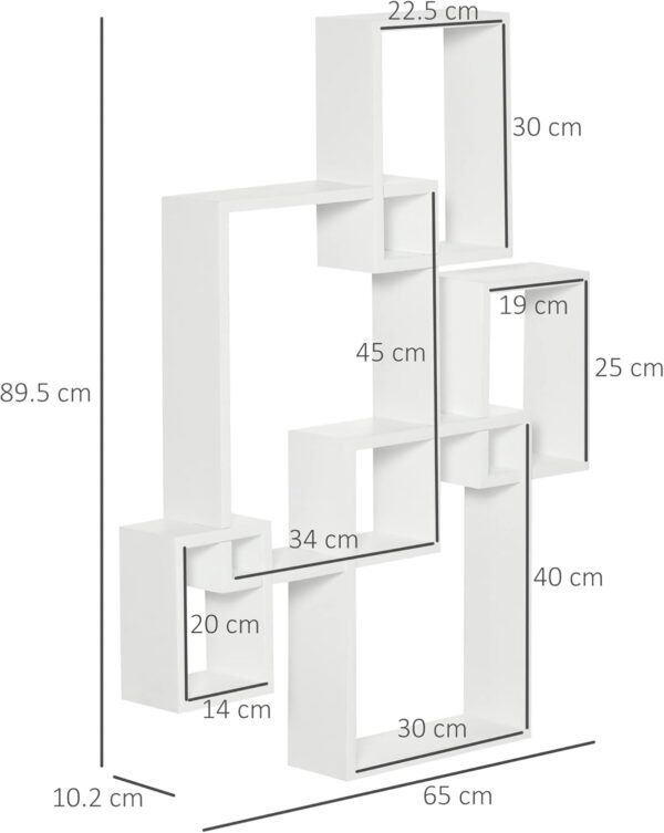 HOMCOM Floating Shelves, Wall Mounted Interlocking Cube Shelves, Display Wall Shelf for Living Room, Bedroom, Hallways, White - Image 3