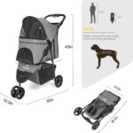 Zevcri Dog Pram for Small Dogs Easy Fold Cats Travel Pet Dog Stroller Foldable Dog Carriers for Medium Dogs Pushchair Buggy Wagon Trolley with 3 Rubber Wheels Storage Basket, Black (Dark Grey) - Image 2
