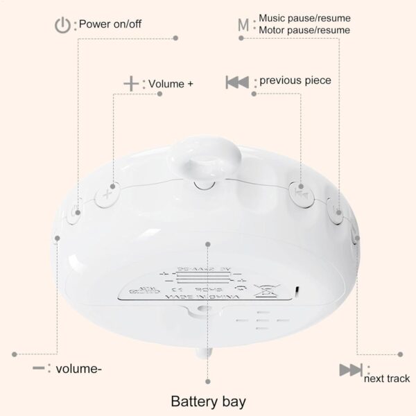 Crib Mobile Motor - 3 Modes Kid Music Box Spinner - 24 Piano Lullabies Crib Music Mobile Crib Attachment, Volume Control Mobile Rotary Music Box Spinner for Kids - Image 7