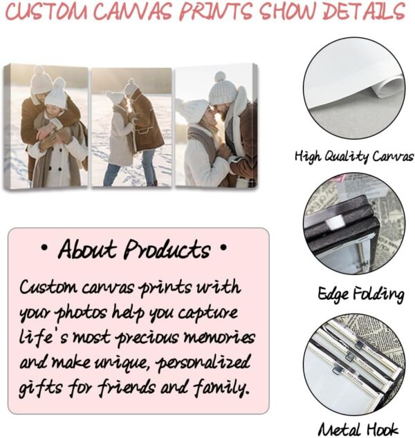 ZQQART Custom Canvas Prints with Your Photos 3 Panels Personalized Family Pictures Wall Art Customized Wedding Baby Pet Gifts Artwork Frame(Black,8"x10"x3Pcs(20x25cmx 3pcs)) - Image 6
