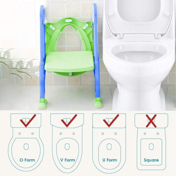 KATARUS Potty Training Toilet Seat with Step Stool Ladder for kids and baby Adjustable Toddler Toilet Training Seat with Soft Not-Cold Padded Seat Safe Handles and Non-Slip Wide Steps, Blue-Green - Image 6