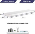 Home Treats – Floating Shelves – Medium 60 cm White Wooden Wall Mounted Decorative Storage Shelf Set for Bedroom, TV Room, Living Room, Kitchen, Home Office, Hallway. (Medium (60 cm)) - Image 3