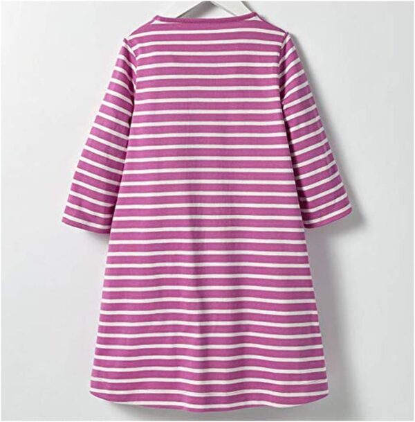 Dotbuy Baby Little Girl Striped Dresses, Long Sleeve Casual Cotton Cartoon Applique Strip Print Shirt Party Special Occasion Dress - Image 5