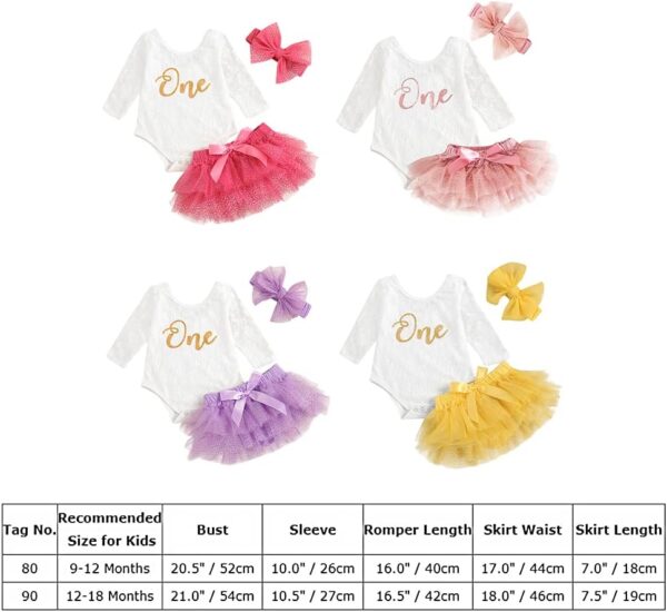 FYMNSI Baby Girls 1st Birthday Photo Shooting Outfit Floral Lace Long Sleeve Romper + Tutu Skirt + Bowknot Headband 3pcs Set - Image 8