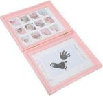 Vaguelly Newborn Milestone Photo Frame Handprint and Footprint Keepsake Picture Holder Double Fold Growth Display for Days Full Moon and First Year Memories