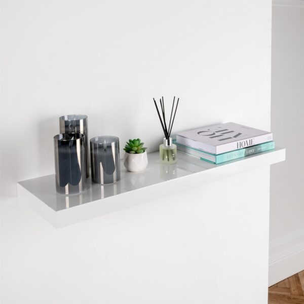 Home Treats – Floating Shelves – Medium 60 cm White Wooden Wall Mounted Decorative Storage Shelf Set for Bedroom, TV Room, Living Room, Kitchen, Home Office, Hallway. (Medium (60 cm)) - Image 2