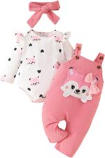 QUNERY Baby Girls Clothes Floral Tops Bodysuit Bear Dungarees Adjustable Overalls Outfits Set