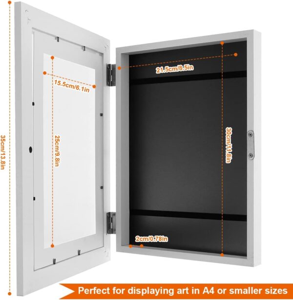 Kids Art Frame, Kids Artwork Display Frame Front Opening A4 Picture Frame for 150 Pictures, Changeable Childrens Artwork Display Photo Storage Frames Kids Art Projects Kids Art Frames (White) - Image 5