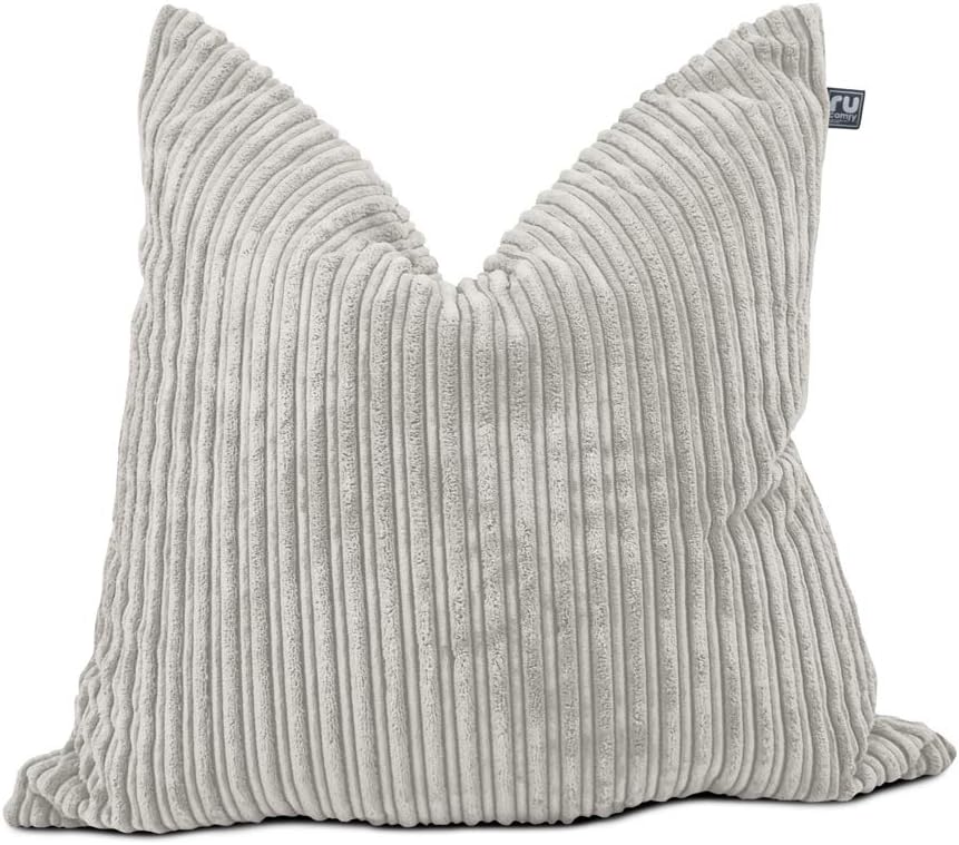 61oQ1iI8RL._AC_SL1000_.jpg rucomfy Beanbags Soft Corduroy Square Floor Cushion - Use as Large Cushion, Pillow or Extra Seating - Home Living Room Decor or Bedroom Furniture - Machine Washable - L68cm x W68cm (Platinum) - Image 1