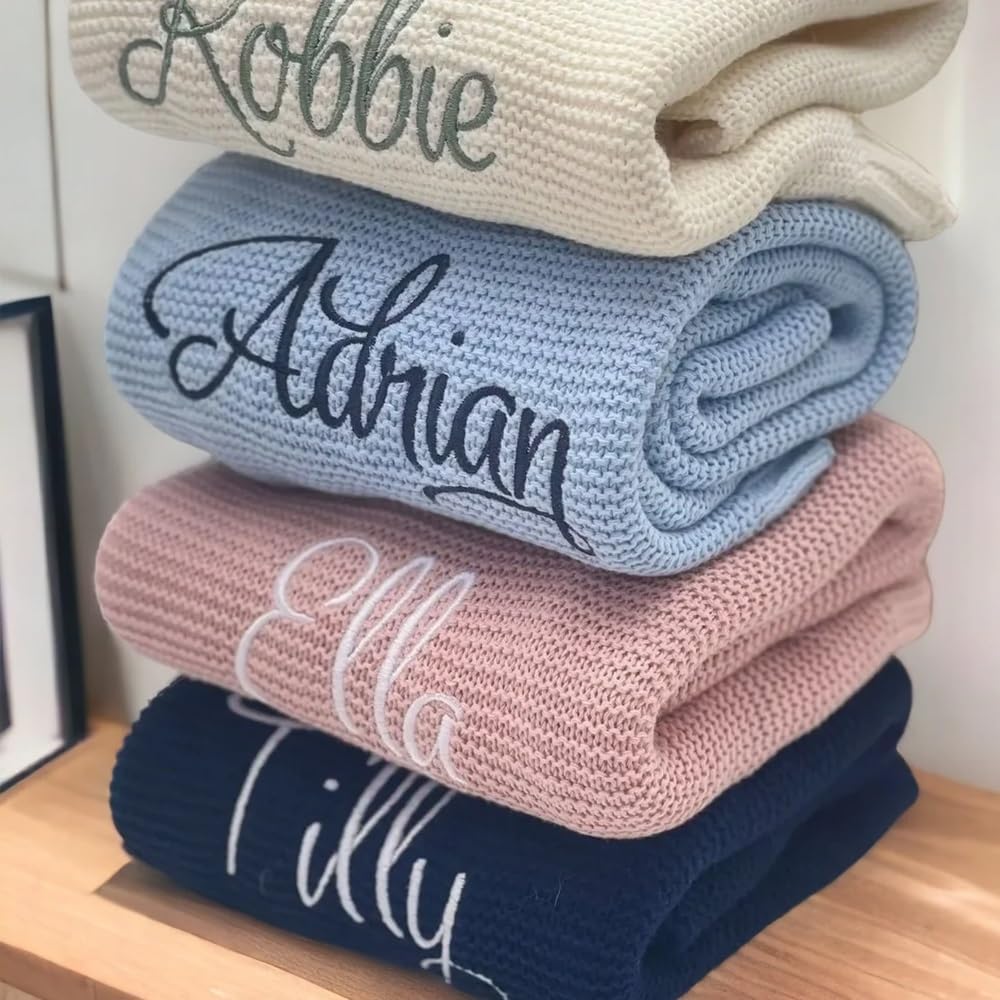 61omFE7lLL._AC_SL1000_.jpg HDLOVE 100x80cm Personalised Baby Blankets, Cotton Knitted Blanket Personalized Embroidered Name Baby Boy Baby Girl Soft Blanket Baby Shower Breathable Stroller Blanket(GRAY,Embroidery name) - Image 1