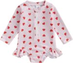 MAHUAOYIXI Toddler Baby Girl One Piece Swimsuit Long Sleeve Swim Rash Guard Ruffles Bathing Suit Floral Print Zip Up Sunsuits Swim Romper Jumpsuit Swimwear Beachwear