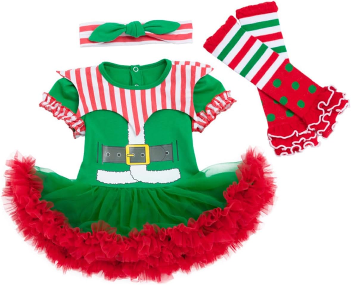 61pPIQda-AL._AC_SL1244_.jpg OATIPHO Baby Toddler Costumes Dress Set 3-6 Months Christmas Clothes Baby Dress Set Breathable Gauze Collar Christmas Atmosphere Green - Image 1
