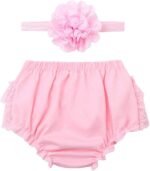 TiaoBug Newborn Baby Girls Birthday Outfit Ruffle Tutu Bloomers Shorts Headband Clothes Set Photo Shoot Prop - Image 2