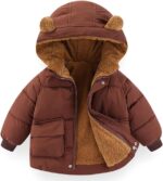 BRONG Boys Girls Fleece Jacket Toddler Baby Ear Hooded Padded Kids Thicken Zip Warm Winter Coat Outerwear