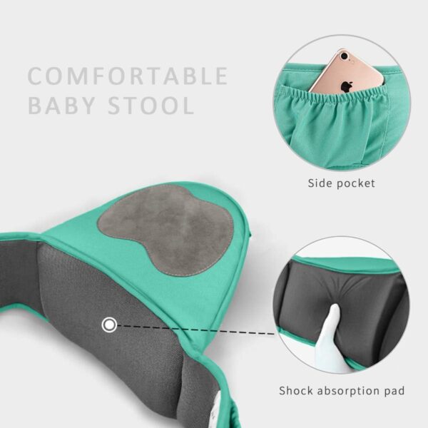 SONARIN Front Premium Hipseat Baby Carrier, Multifunctional, Ergonomic, 100% Cotton, Butterfly Rotary Buckle, 6 Carrying Positions,Safe and Comfortable, Adapted to Your Child's Growing(Green) - Image 4