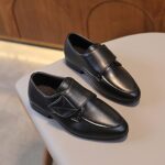 Infant Baby Boys Girls Classic PU Leather Wedding Loafers Toddler 𝐎xford Dress Shoes First Steps Walking Flat Shoe Boys Leather Shoes Pointed Low Heel Solid Color Hook Loop Comfortable Dress Shoes - Image 4