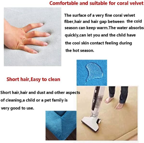 GGoty Large Area Rug Coral Velvet Baby Play Mat,Thick Children Study Kitchen Nursery Carpet Crawling Mat for Baby Non-slip Yoga Mat (180 * 200 * 2cm,Blue) - Image 3